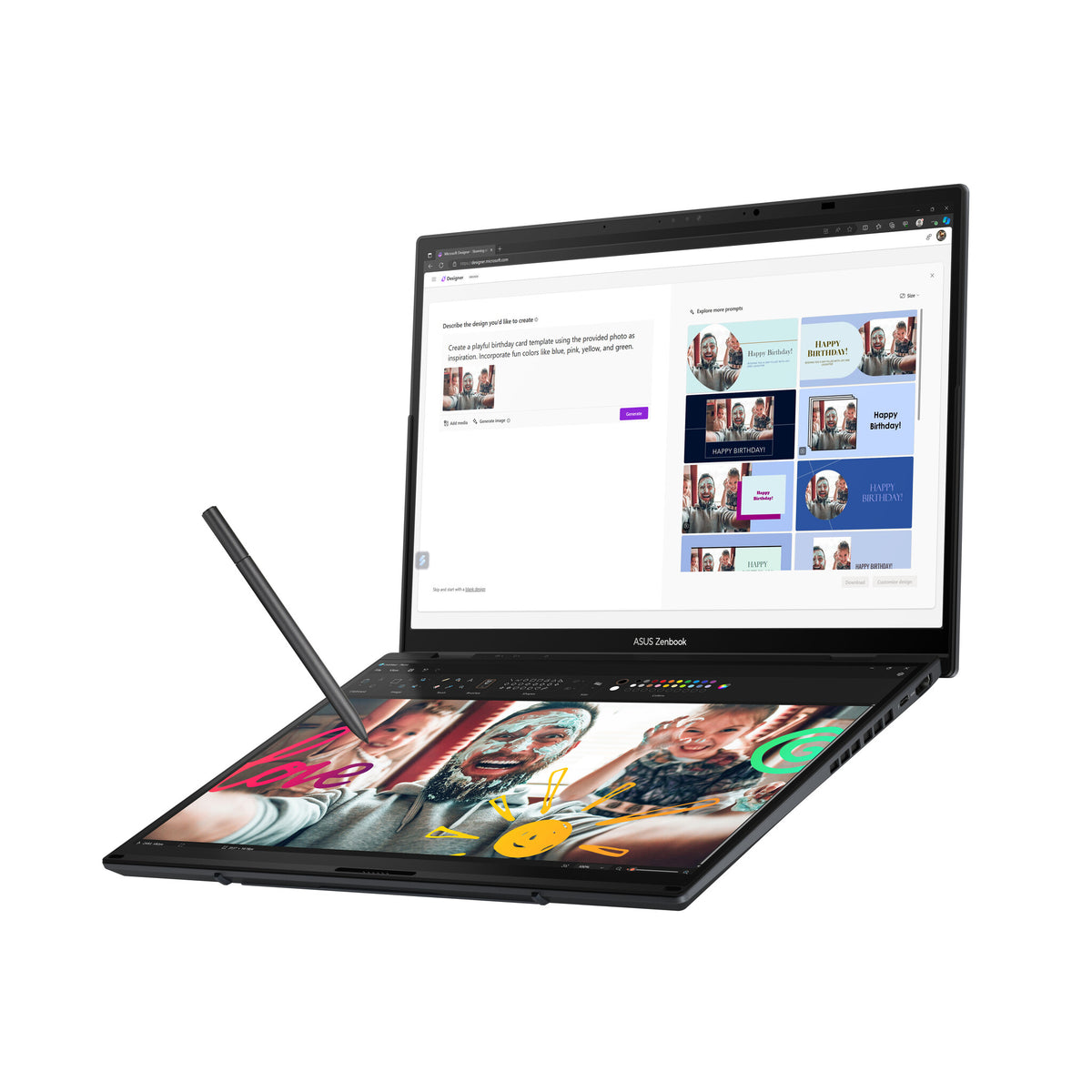 ASUS Zenbook Duo UX8406CA-PZ068X Intel Core Ultra 9 285H Hybrid (2-i-1) 35,6 cm (14") Pekskärm 3K 32 GB LPDDR5x-SDRAM 2 TB SSD Wi-Fi 7 (802.11be) Windows 11 Pro tyska Grå