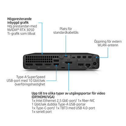HP Elite Mini 800 G9 Intel® Core™ i7 i7-12700 32 GB DDR5-SDRAM 512 GB SSD Windows 11 Pro Mini PC Mini-PC Svart