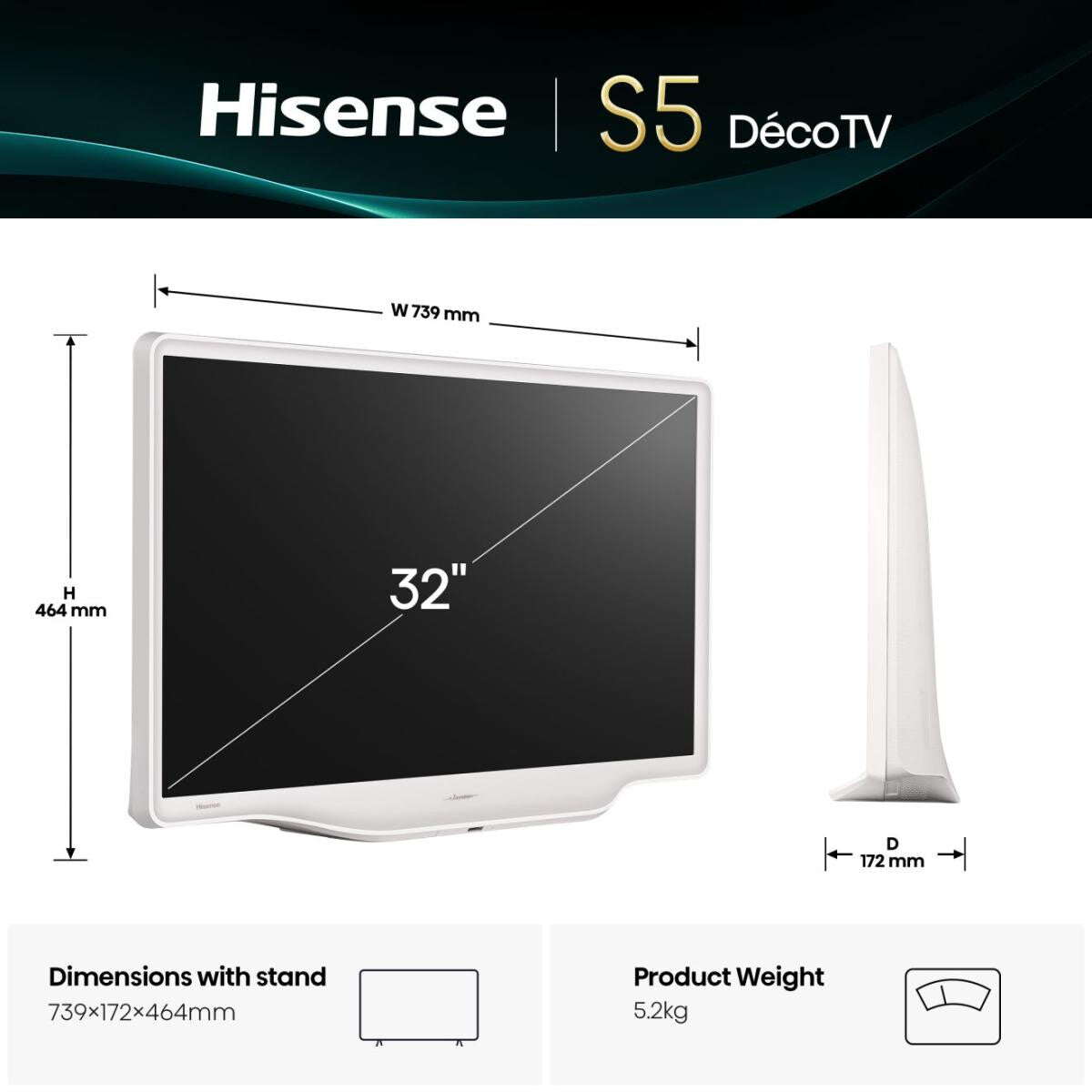 Hisense 32S5Q 81,3 cm (32") Full HD Smart-TV Wi-Fi Silver, Vit