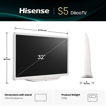 Hisense 32S5Q 81,3 cm (32") Full HD Smart-TV Wi-Fi Silver, Vit