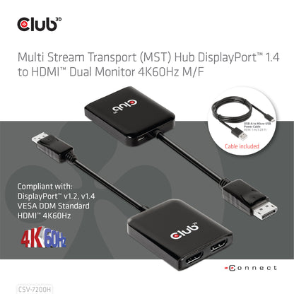 CLUB3D CSV-7200H bilddelare DisplayPort 2x HDMI