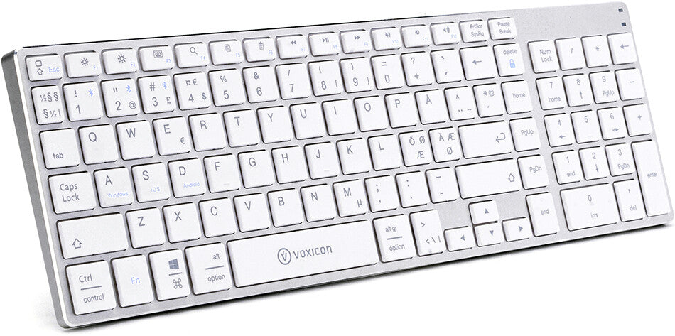 Voxicon DK-300B-WHT tangentbord Bluetooth Nordic Silver, Vit