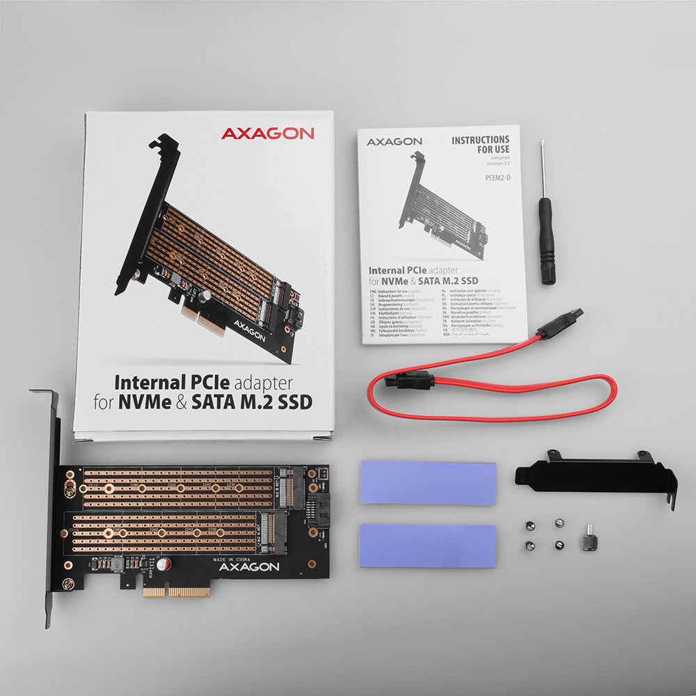 Axagon PCEM2-D nätverkskort/adapters Intern M.2, SATA