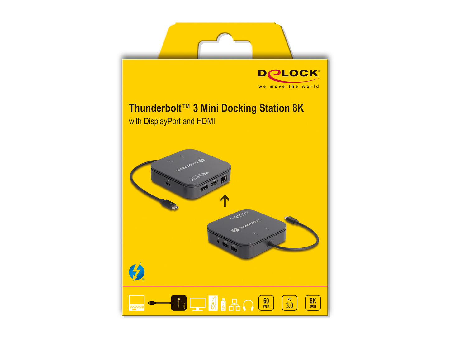 DeLOCK 87789 dockningsstationer för bärbara datorer Kabel Thunderbolt 3 Svart