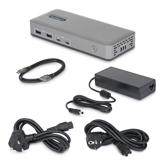 StarTech.com USB-C-dockningsstation för två skärmar, HDMI, 4K 60 Hz, 100 W laddning av bärbar dator, 1 GbE, drivrutinlös, dockningsstation för flera skärmar för Windows