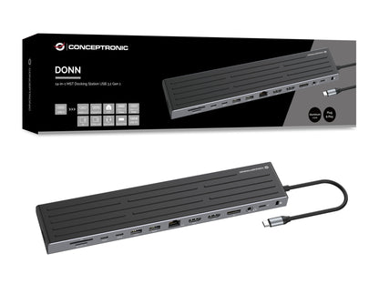 Conceptronic DONN32B dockningsstationer för bärbara datorer Kabel USB 3.2 Gen 1 (3.1 Gen 1) Type-C Grå, Silver