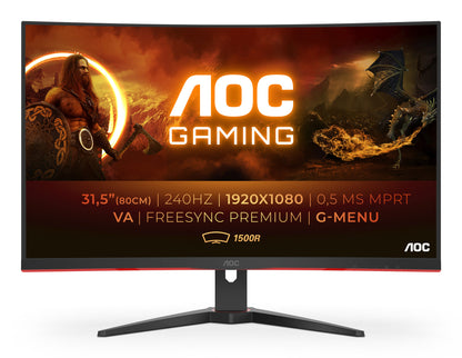 AOC G2 C32G2ZE/BK platta pc-skärmar 80 cm (31.5") 1920 x 1080 pixlar Full HD LED Svart, Röd