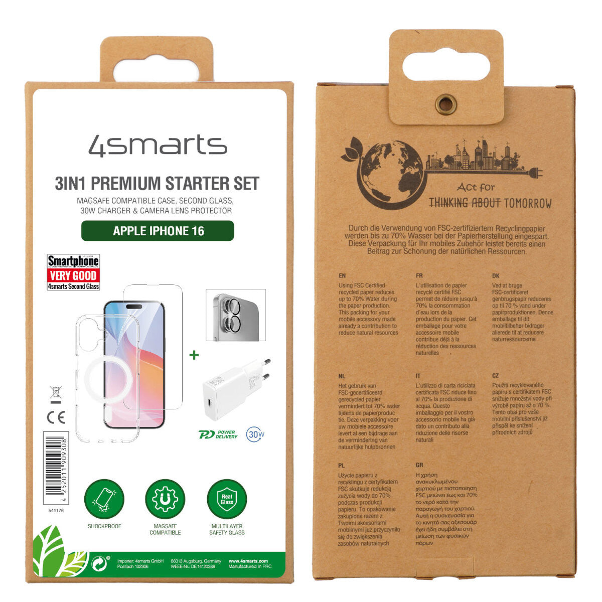 4smarts 3in1 Premium Starter Set mobiltelefon startpaket Transparent, Vit