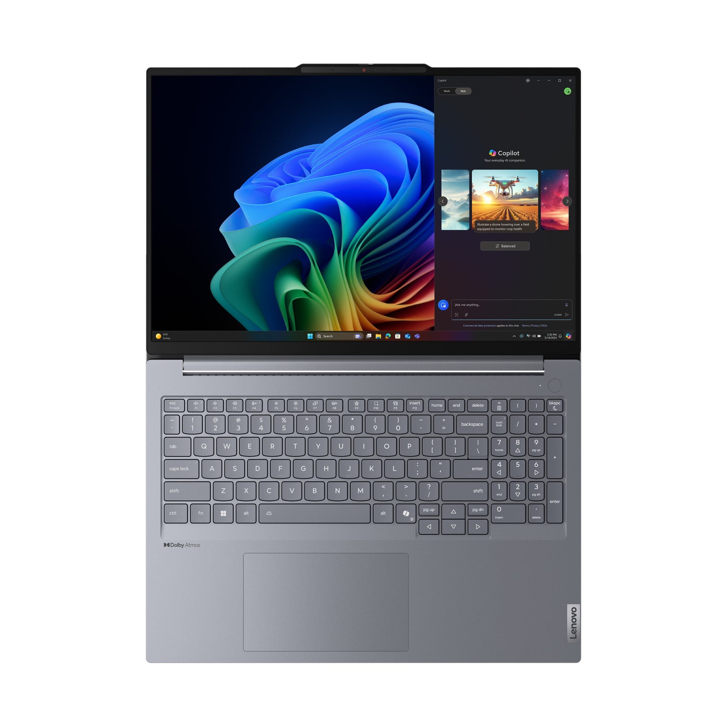 Lenovo ThinkBook 16 G7 QOY Copilot+ PC Qualcomm Snapdragon X1P-42-100 Bärbar dator 40,6 cm (16") WUXGA 32 GB LPDDR5x-SDRAM 1 TB SSD Wi-Fi 7 (802.11be) Windows 11 Pro Engelsk Grå