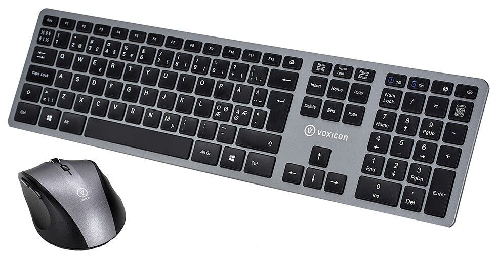 Voxicon 285WL tangentbord Mus inkluderad Universal RF Trådlös QWERTY Nordic Svart, Silver