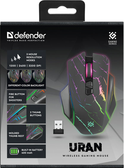 Defender URAN GM-503 datormöss Spela högerhand RF Trådlös Optisk 3200 DPI