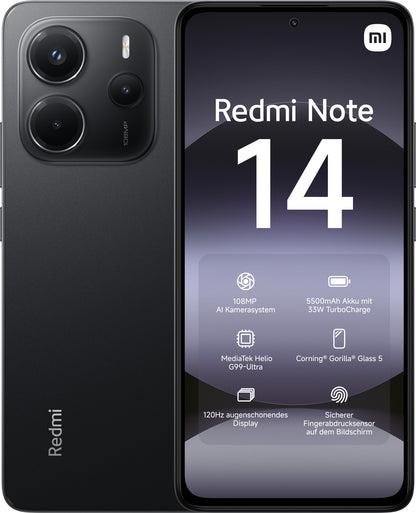 Xiaomi Redmi Note 14 16,9 cm (6.67") Hybrid Dual SIM 4G USB Type-C 6 GB 128 GB 5500 mAh Svart