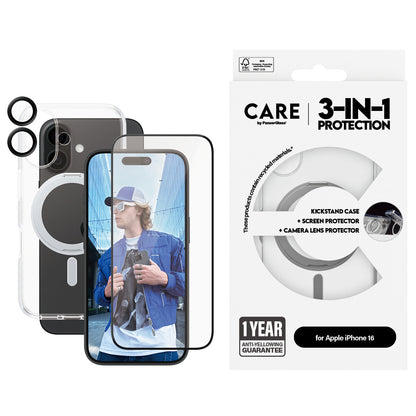 PanzerGlass CARE™ by ® 3-in-1 Ceramic Bundle iPhone 16 mobiltelefonfodral Mobilskal Transparent