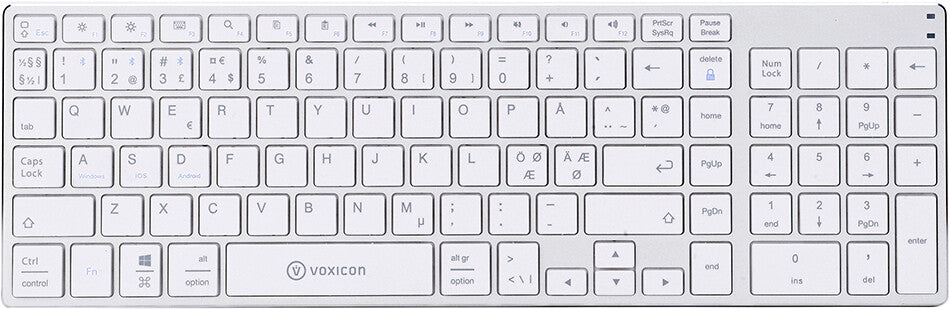 Voxicon DK-300B-WHT tangentbord Bluetooth Nordic Silver, Vit