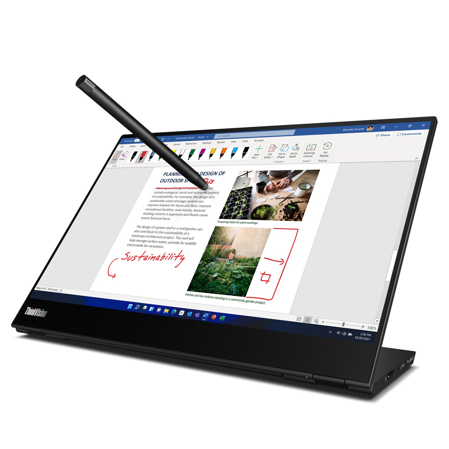 Lenovo ThinkVision M14t Gen 2 LED display 35,6 cm (14") 2240 x 1400 pixlar 2.2K Pekskärm Svart