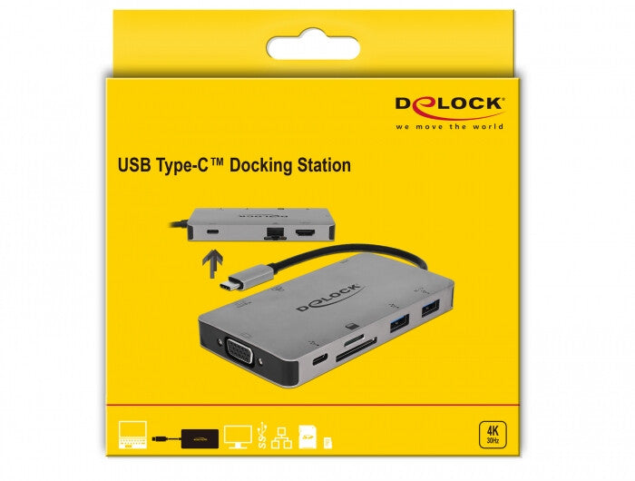 DeLOCK 87735 dockningsstationer för bärbara datorer Kabel USB 3.2 Gen 1 (3.1 Gen 1) Type-C Grå