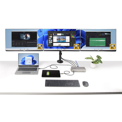 StarTech.com USB4-dockningsstation för tre bildskärmar, 4K 60 Hz HDMI eller DisplayPort, 100 W laddning av bärbar dator, 2,5 GbE, USB-C-dockningsstation för flera bildskärmar, drivrutinsfri