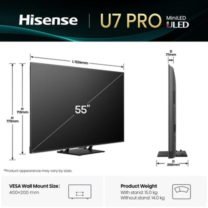 Hisense 55U7Q PRO 139,7 cm (55") 4K Ultra HD Smart-TV Wi-Fi Svart 500 cd/m²