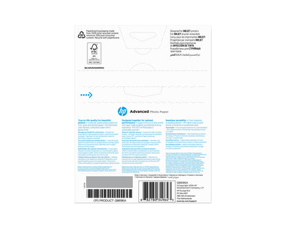 HP Advanced Photo-papper, glättat, 250 g/m2, 13 x 18 cm (127 x 178 mm), 25 ark