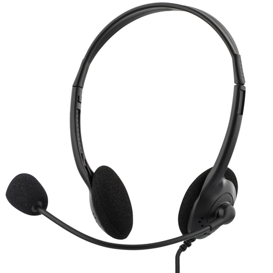 Deltaco Stereo Headset, mikrofon och volymkontroll, 2 x 3,5 mm, svart