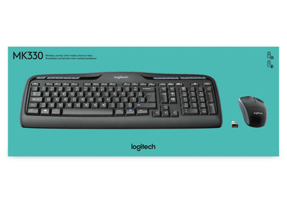 Logitech Wireless Combo MK330 tangentbord Mus inkluderad Kontor USB QWERTY Amerikanskt internationellt Svart