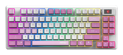 MSI FORGE GK600 TKL WIRELESS VIOLET tangentbord Spela USB + Bluetooth QWERTY Spansk Rosa, Violett, Vit