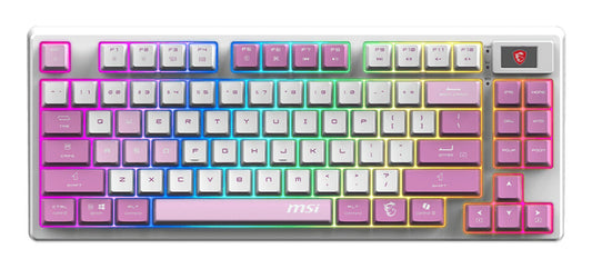 MSI FORGE GK600 TKL WIRELESS VIOLET tangentbord Spela USB + Bluetooth QWERTY Spansk Rosa, Violett, Vit