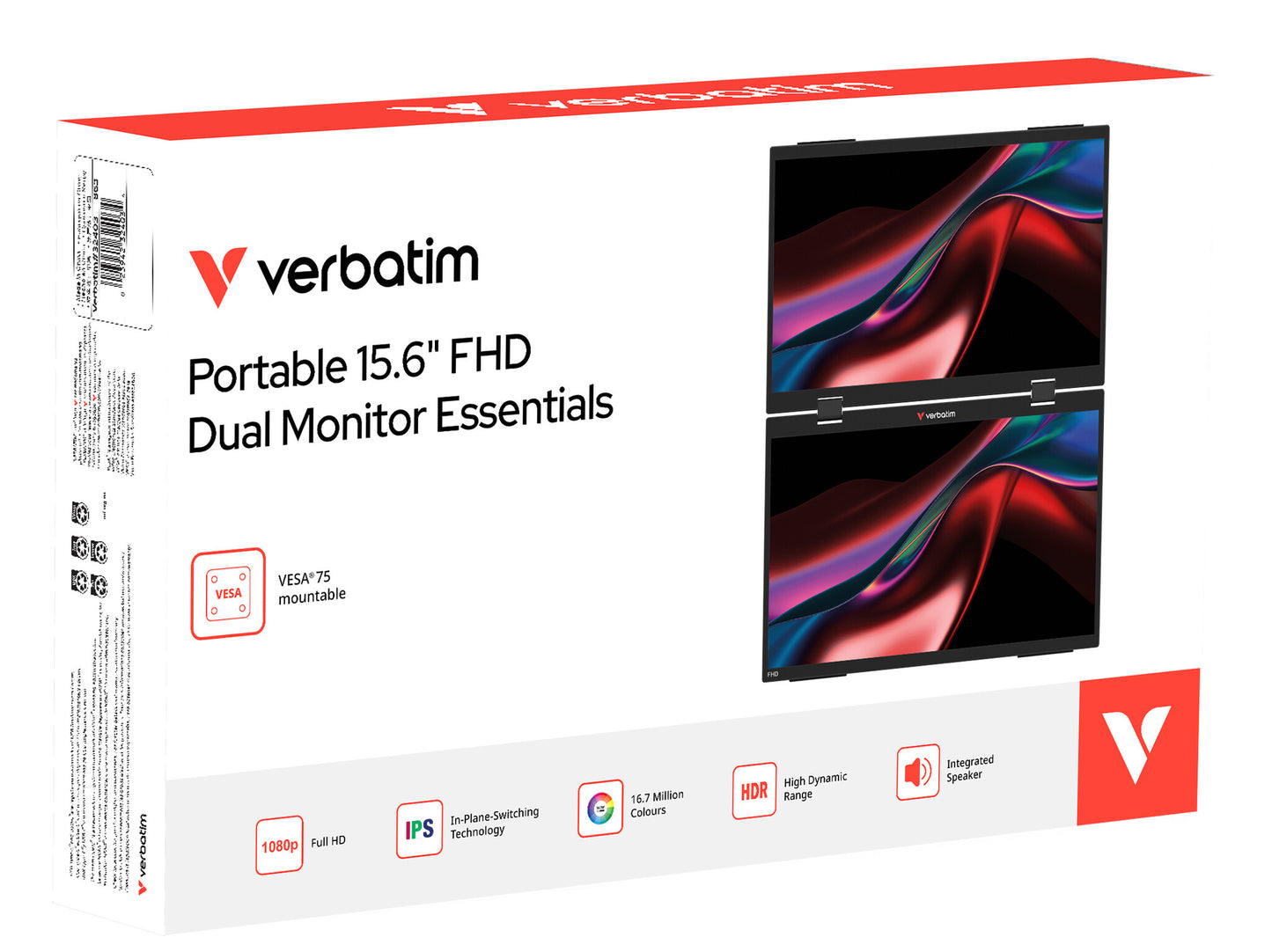 Verbatim Portable 15.6" FHD Dual Monitor Essentials Bärbara monitor Svart 39,6 cm (15.6") LCD 1920 x 1080 pixlar
