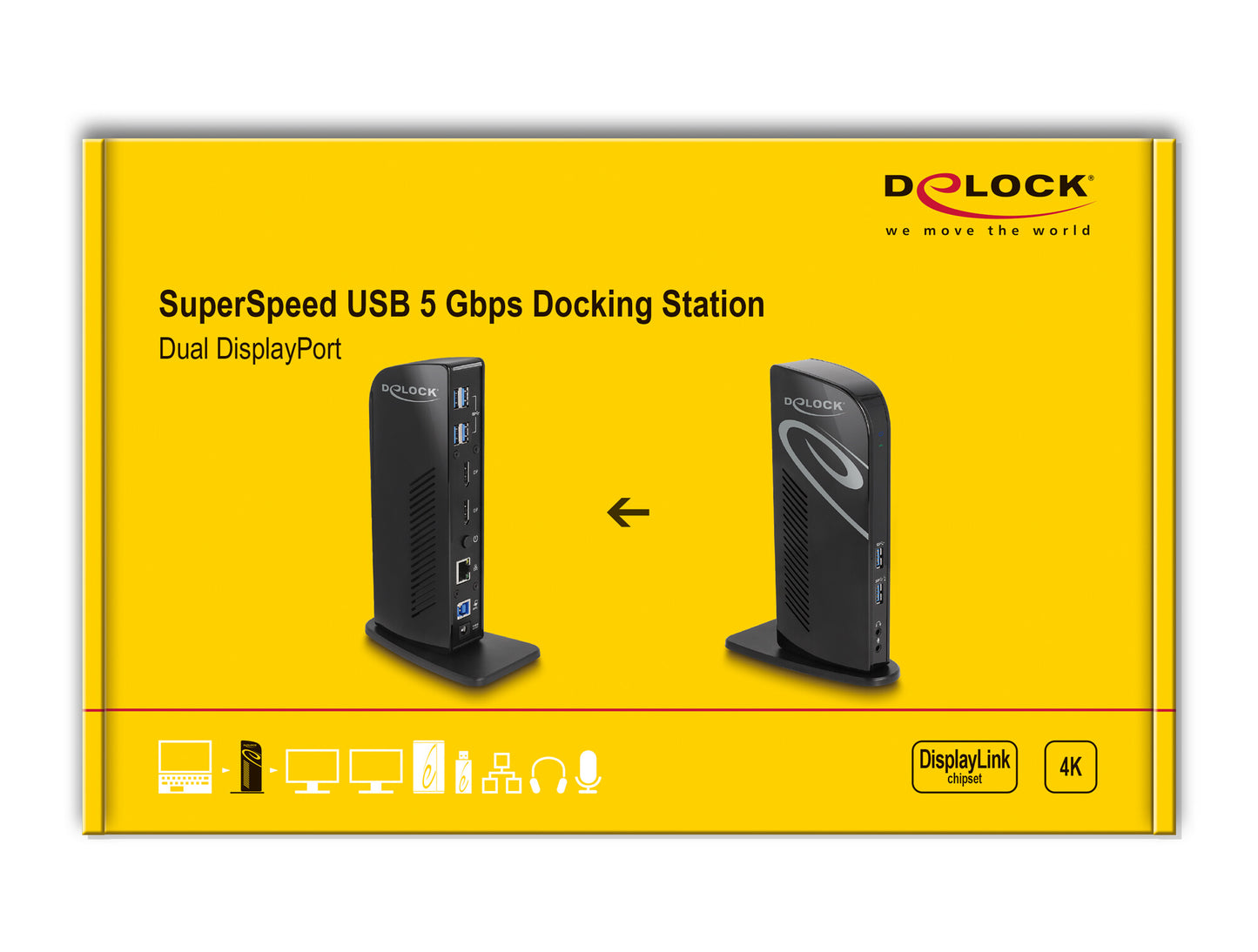 DeLOCK 87728 dockningsstationer för bärbara datorer Dockning USB 3.2 Gen 1 (3.1 Gen 1) Type-A + Type-C Svart