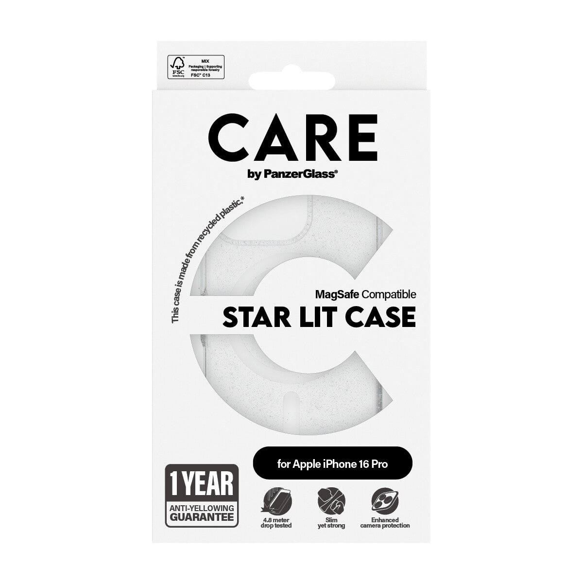PanzerGlass CARE™ by ® Star Lit Case w. White MagSafe iPhone 16 Pro mobiltelefonfodral Mobilskal Transparent