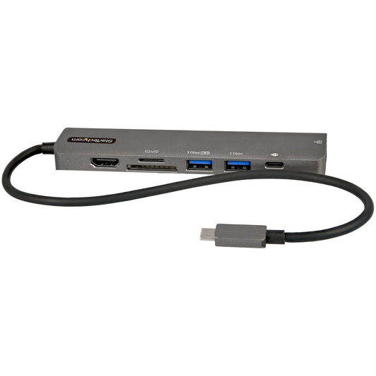 StarTech.com USB C multiportadapter - USB-C till 4K 60 Hz HDMI 2.0, 100 W Power Delivery Pass-through, SD/MicroSD, 2-portars USB 3.0-hubb, GbE - USB Type-C mini dockningsstation - 30 cm lång ansluten kabel