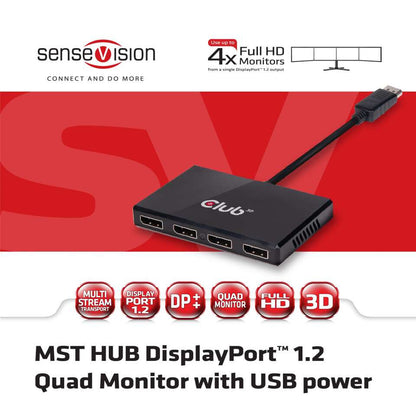 CLUB3D Multi Stream Transport Hub DisplayPort 1.2 Quad Monitor USB Powered
