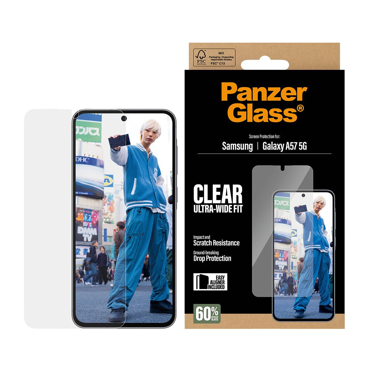 PanzerGlass Screen Protector Ultra-Wide Fit - Clear - Samsung Galaxy A57 5G Genomskinligt skärmskydd