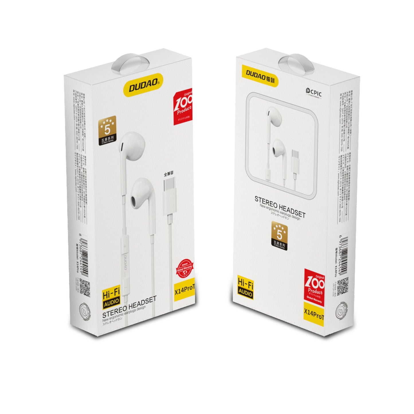 DUDAO Sluchawki X14PROT Hörlurar Kabel I öra Musik/vardag USB Type-C Vit