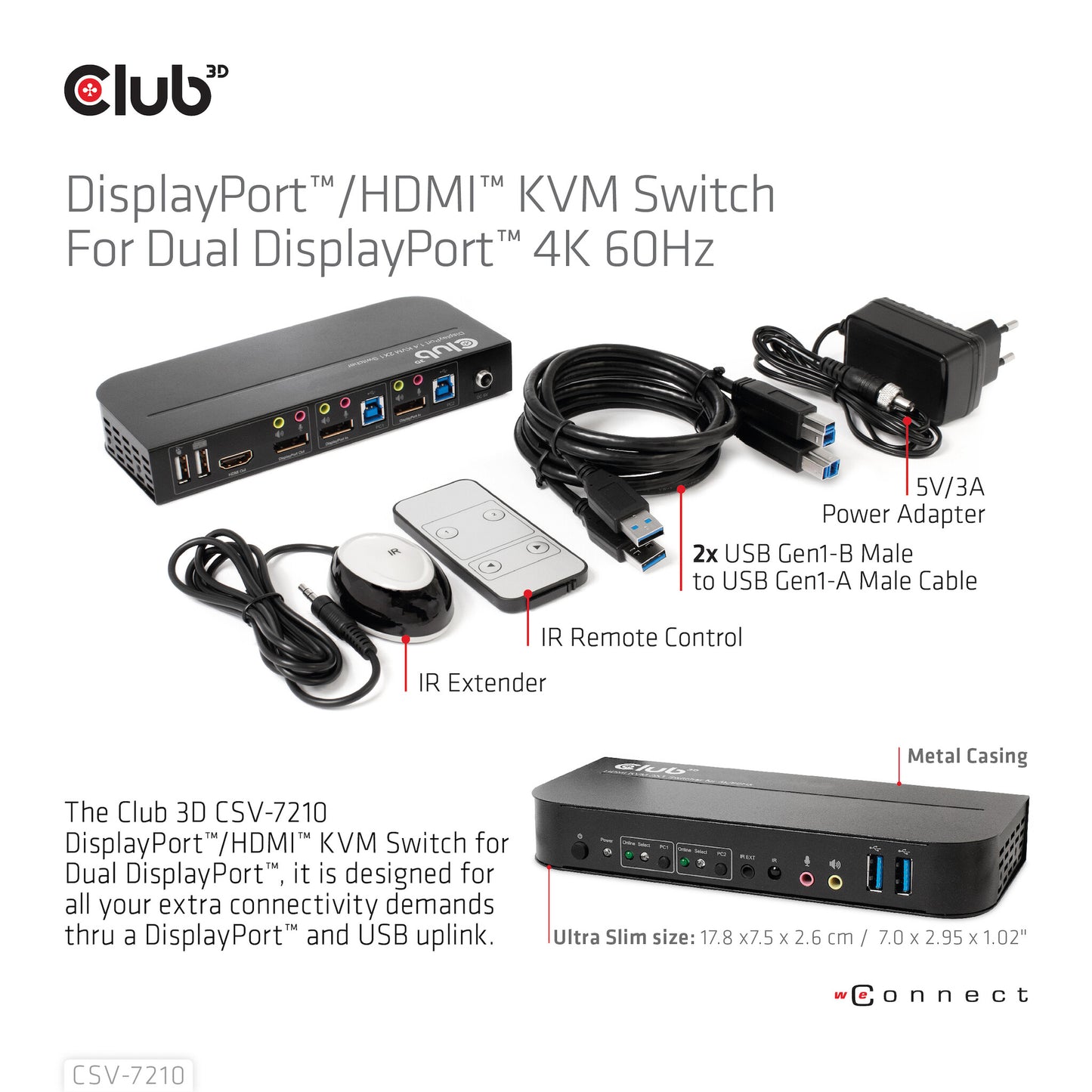 CLUB3D CSV-7210 KVM-switchar Svart