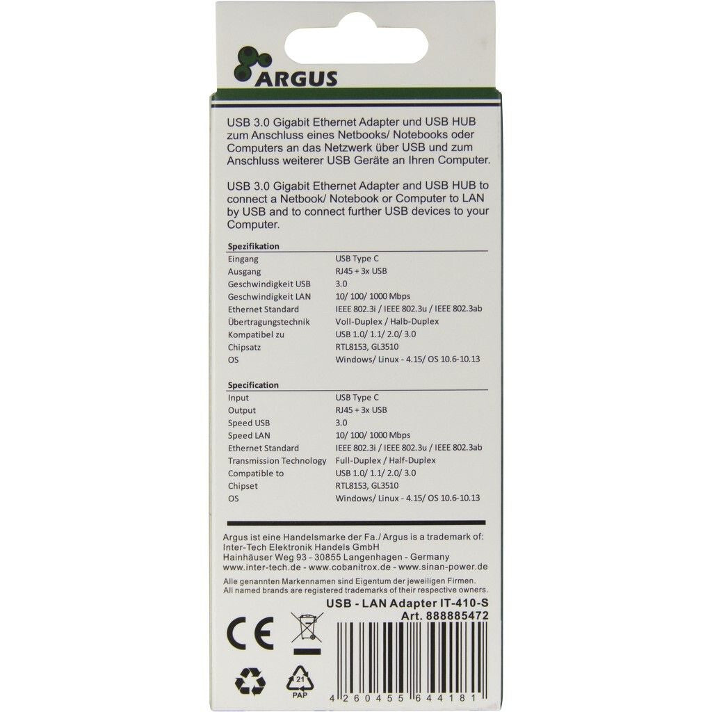 Inter-Tech Argus IT-410-S USB 3.2 Gen 1 (3.1 Gen 1) Type-C Grå