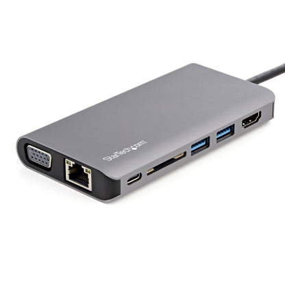 StarTech.com USB C-multiportadapter - USB-C Mini-resedocka med 4K HDMI eller 1080p VGA - 3x USB 3.0-hubb, SD, GbE, Audio, 100 W PD Pass-through - Bärbar dockningsstation för bärbar dator/surfplatta