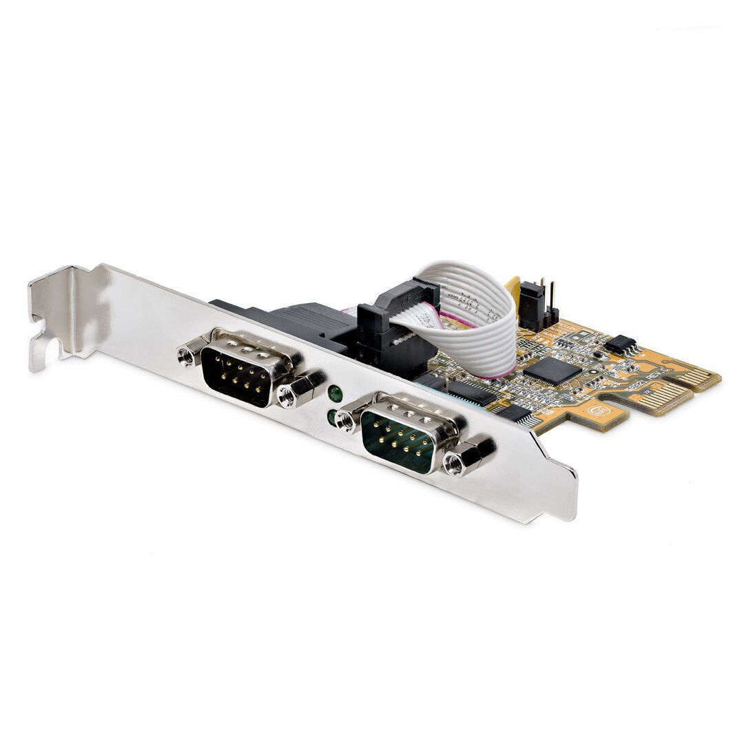 StarTech.com Seriellt gränssnittskort med 2 portar för PCI Express, seriellt kort med dubbla portar från PCIe till RS232 (DB9), 16C1050 UART, fästen med låg-/helprofil, COM-retention, för Windows/Linux