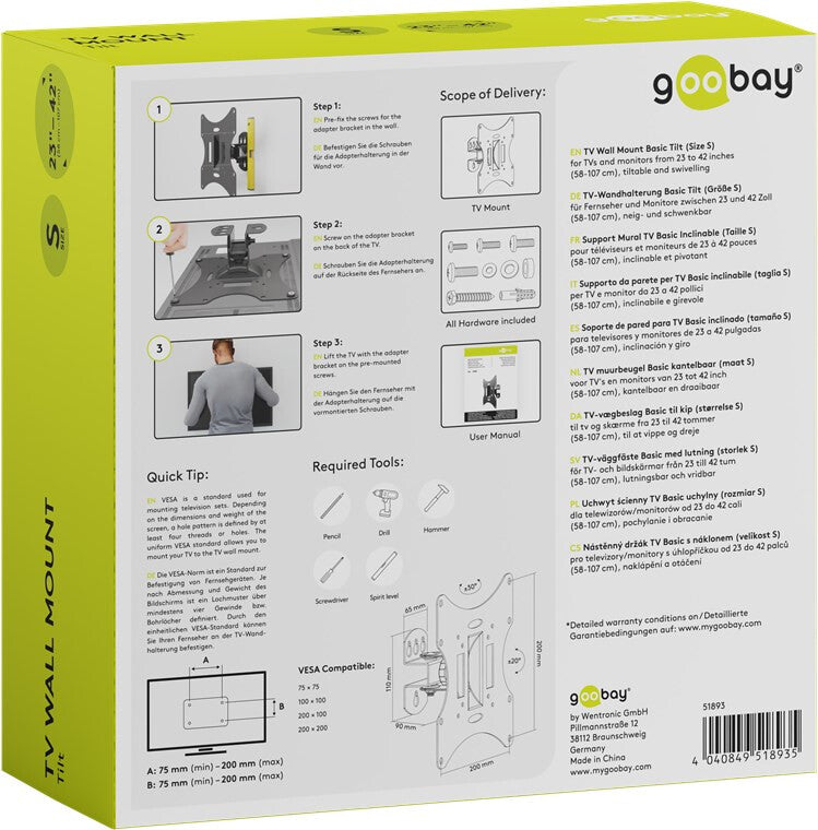 Goobay 51893 tv-fäste 106,7 cm (42") Svart