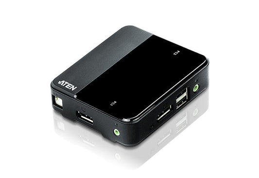 ATEN USB DisplayPort/Audio KVM-switch med 2 portar (stöd för 4K och medföljande kablar)