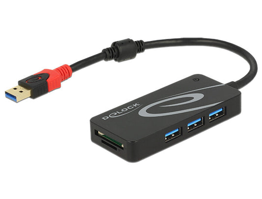 DeLOCK HUB USB 3.0 3 Port extern + 2 x SD Slo USB 3.2 Gen 1 (3.1 Gen 1) Type-A Svart
