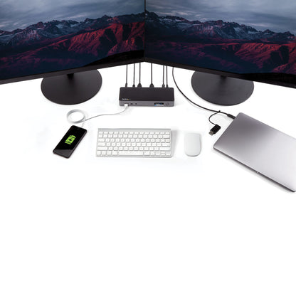 StarTech.com USB-C- och USB-A-dockningsstation ‒ hybrid universell dockningsstation för bärbar dator med dubbelskärm för 4K vid 60 Hz samt HDMI och DisplayPort ‒ USB 3.1 Gen 1-hubb, GbE ‒ strömförsörjning på 60 W ‒ Windows, Mac och Chrome