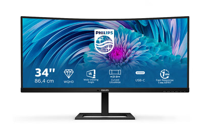 Philips E Line 346E2CUAE/23 LED display 86,4 cm (34") 3440 x 1440 pixlar Wide Quad HD LCD Svart