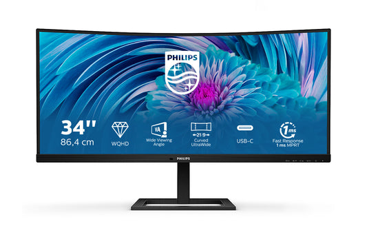 Philips E Line 346E2CUAE/00 platta pc-skärmar 86,4 cm (34") 3440 x 1440 pixlar Wide Quad HD+ LCD Svart