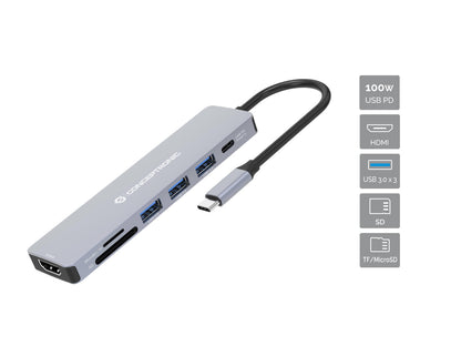 Conceptronic DONN19G dockningsstationer för bärbara datorer Kabel USB 3.2 Gen 1 (3.1 Gen 1) Type-C Grå