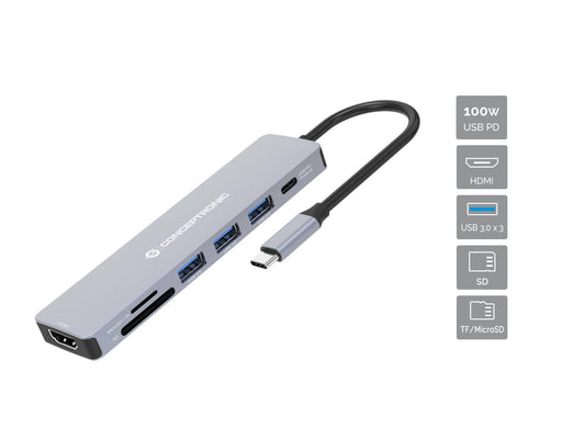 Conceptronic DONN19G dockningsstationer för bärbara datorer Kabel USB 3.2 Gen 1 (3.1 Gen 1) Type-C Grå