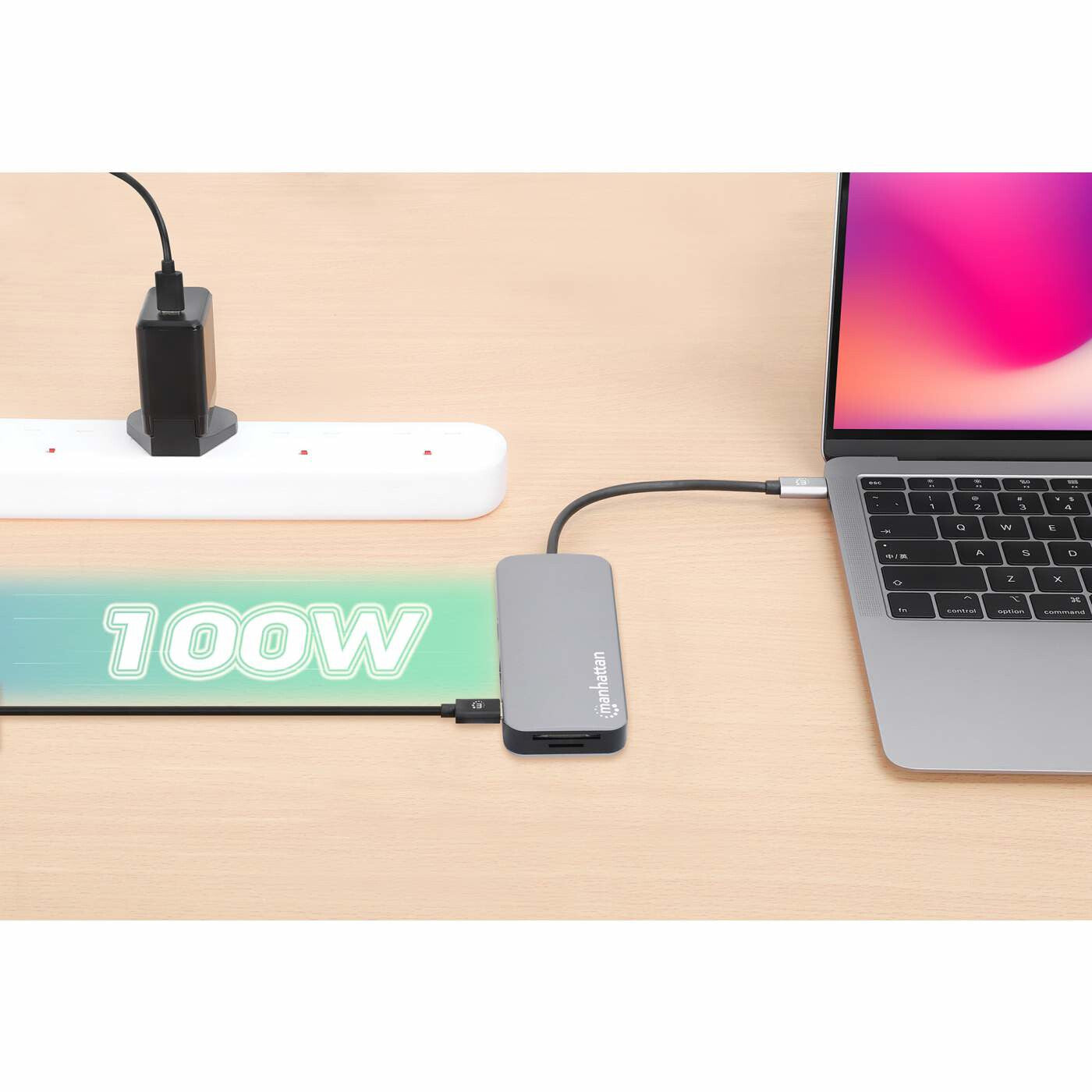 Manhattan 130615 dockningsstationer för bärbara datorer Kabel USB 3.2 Gen 1 (3.1 Gen 1) Type-C Gjuten aluminium