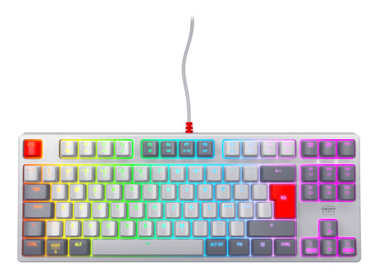 CHERRY K4V2 TKL tangentbord Spela USB QWERTY Nordic Grå, Ljusgrå, Röd