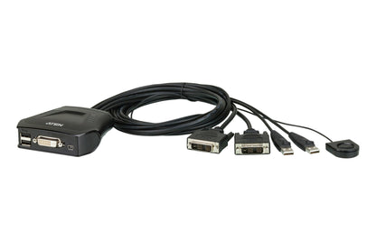 ATEN 2-portars KVM-switch med USB DVI-kabel och fjärrportsväljare