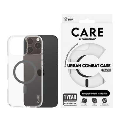 PanzerGlass CARE™ by ® Urban Combat Case Transparent w. Black MagSafe iPhone 16 Pro Max mobiltelefonfodral Mobilskal Svart